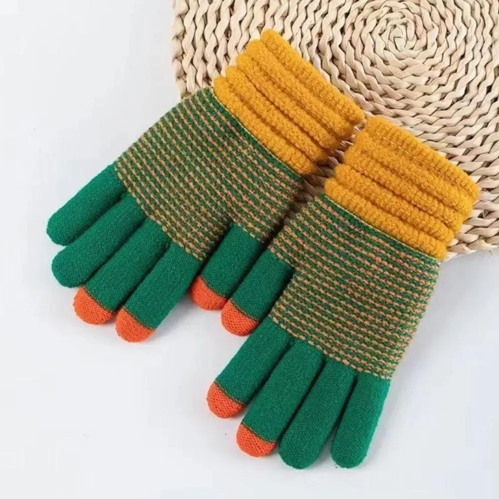 Colorful Knit Gloves with Striped Design